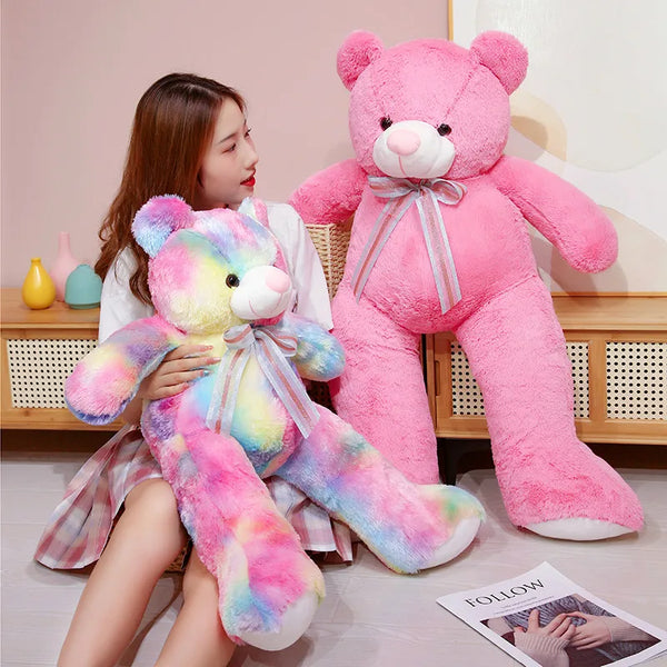 Cartoon Pink Rainbow Colors Teddy Bear Plush Doll – Where Color Meets Cuteness | Kawaii Snuggle