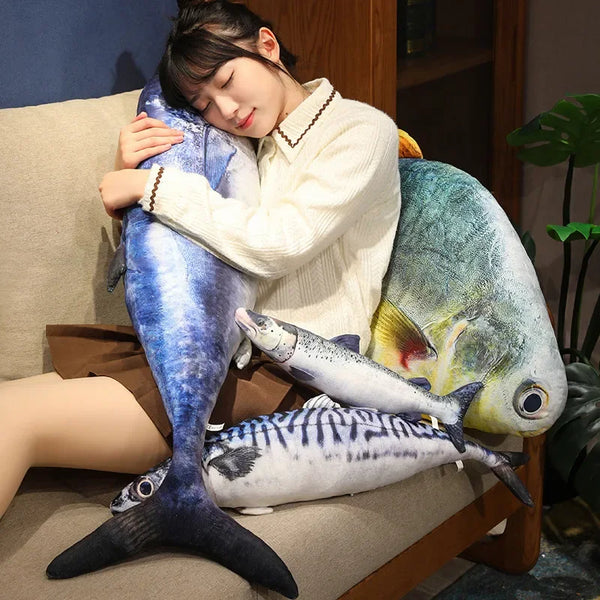 3D Simulation Fish Plush Trout Toys Stuffed Tuna Salmon Autumn Saury Grouper Plush Pillow Creative Sofa Pillow Cushion Gift Kids Toy