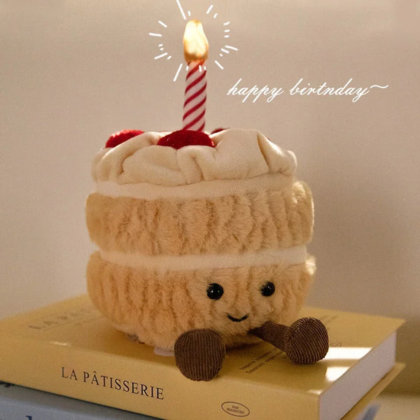 Super Cute Strawberry Cake Plush Toys Stuffed Fruit Ice Cream Snack Plush Birthday Cake Candle Party Decor Gift for Kids Baby