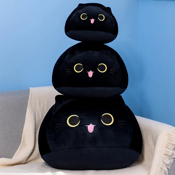 Cute Pink Black Cat Plush Soft Round Ball Shaped Husky Cat Pillow Cushion