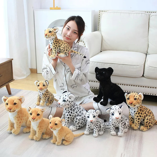23/27/33CM Lifelike Forest Lion Snow Leopard Plush Toys Simulated Animal Black Leopard Dolls Creative Birthday Decoration Gift
