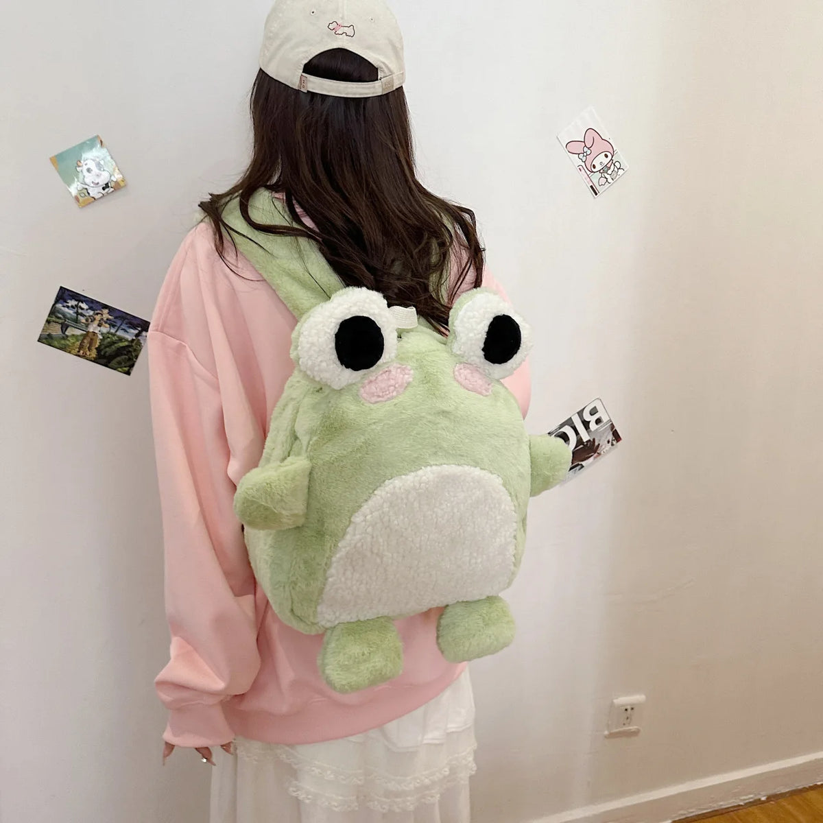 Cute plush frog backpack funny cartoon school bag small shoulder bag