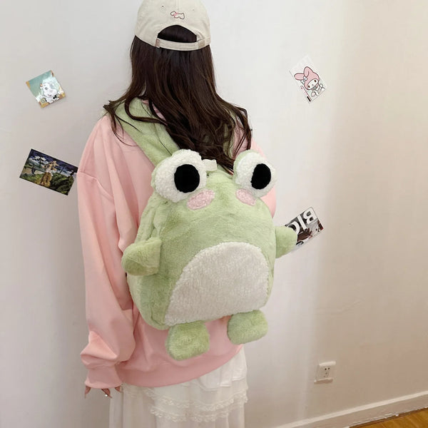 Cute plush frog backpack funny cartoon school bag small shoulder bag