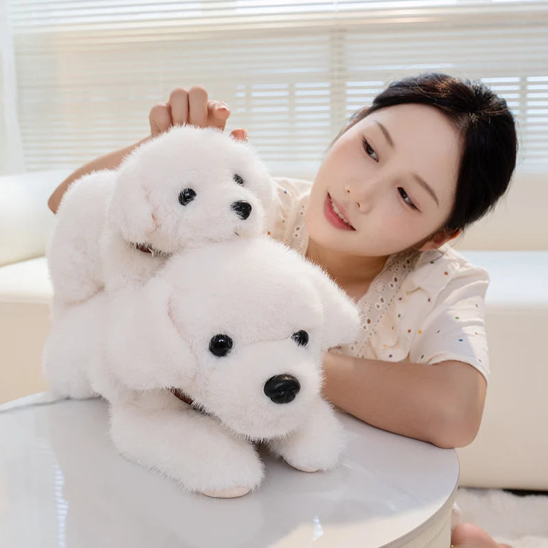 40/60CM Simulation Cute Dog Wear Choker Plush Toy Stuffed Animal Soft Kawaii Lying Pet Puppy Pillow Husky Beagle Doll Toy Gifts