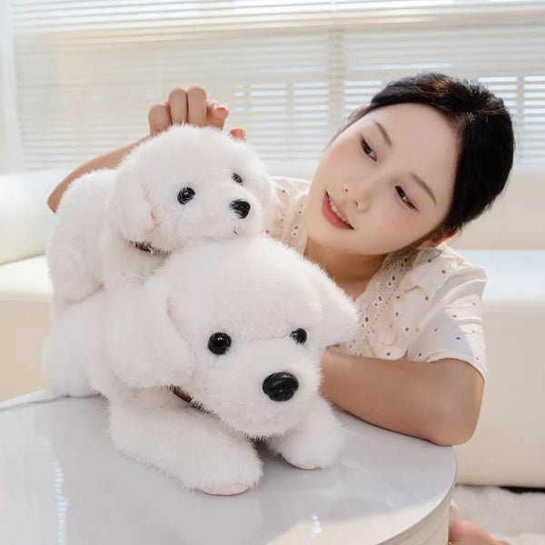 40/60CM Simulation Cute Dog Wear Choker Plush Toy Stuffed Animal Soft Kawaii Lying Pet Puppy Pillow Husky Beagle Doll Toy Gifts