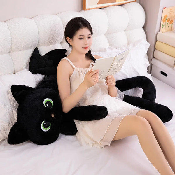Cute Black Cat Soft Pillow Big Eyes With Wings Kitten Stuffed Doll Halloween Decoration