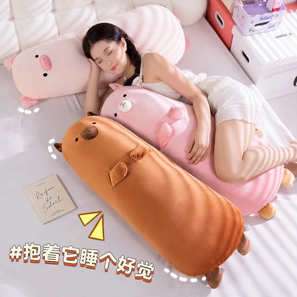 Long Cartoon Animal Plush Pillow Stuffed Brown Capybara Pink Pig Lamb Sheep Sleeping