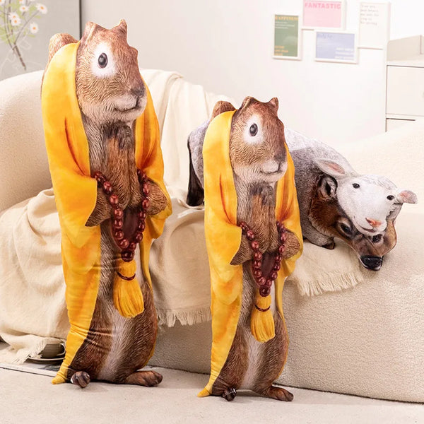 Cartoon Funny Wolf In Skin Plush Toy Doll Squirrel Wearing Yellow Robe Toys