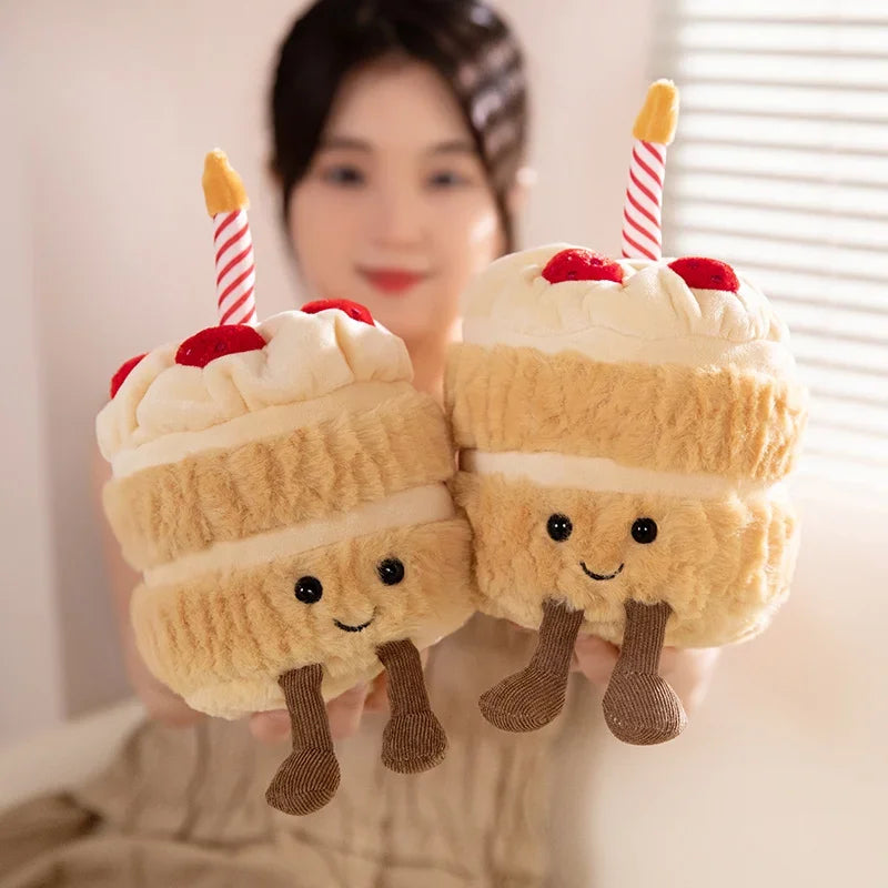 Super Cute Strawberry Cake Plush Toys Stuffed Fruit Ice Cream Snack Plush Birthday Cake Candle Party Decor Gift for Kids Baby