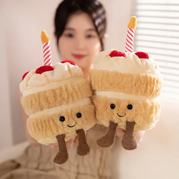 Super Cute Strawberry Cake Plush Toys Stuffed Fruit Ice Cream Snack Plush Birthday Cake Candle Party Decor Gift for Kids Baby