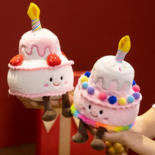Creative Strawberry Cake Plush Toy Stuffed Food Dessert Pillow Kawaii Sweet Birthday Cake Candle Party Decoration Gift