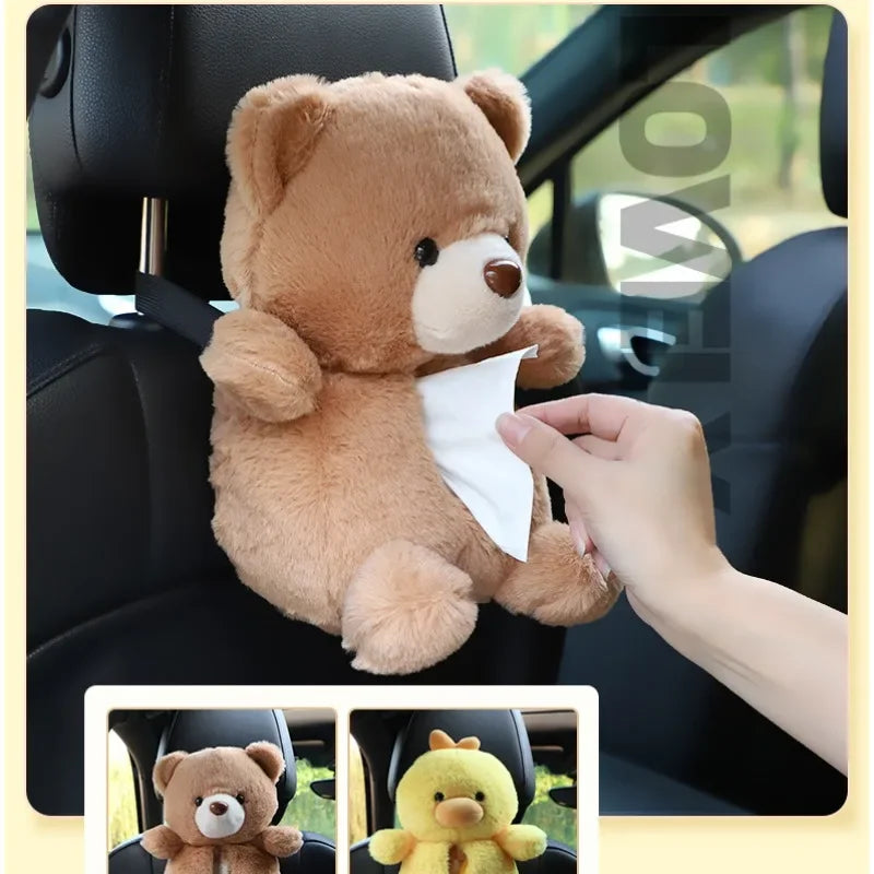 Car Tissue box plush cute cartoon bear duck seat back hanging drawer cover