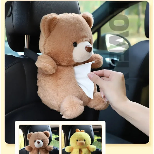 Car Tissue box plush cute cartoon bear duck seat back hanging drawer cover