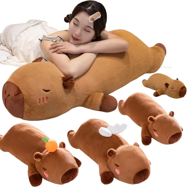 Kawaii Stuffed Capybara Animals Fruit Persimmon Long Pillow Cushion Soft