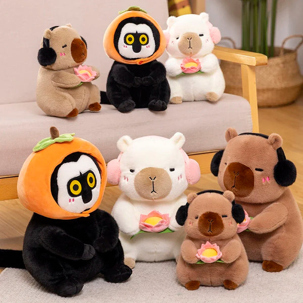 Cute Capybara Plush Toy Stuffed Animals Capybara Hold Lotus Flower White-face Monkey