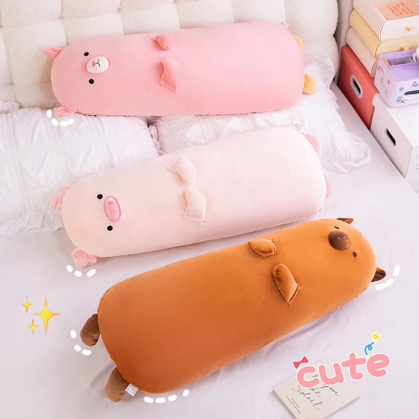 Long Cartoon Animal Plush Pillow Stuffed Brown Capybara Pink Pig Lamb Sheep Sleeping
