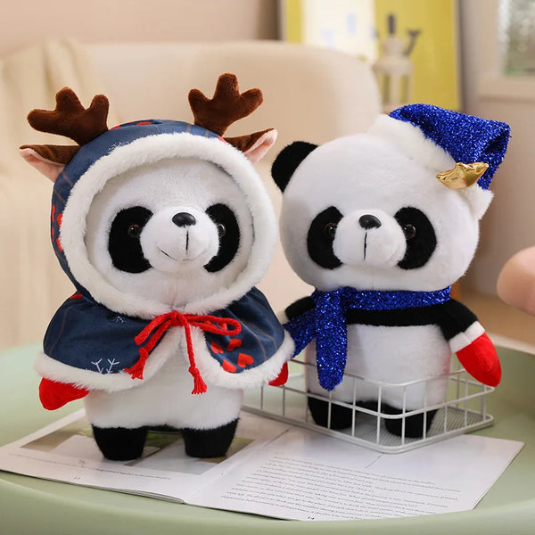 Kawaii Christmas Panda Plush Toy with Scarf and Antlers
