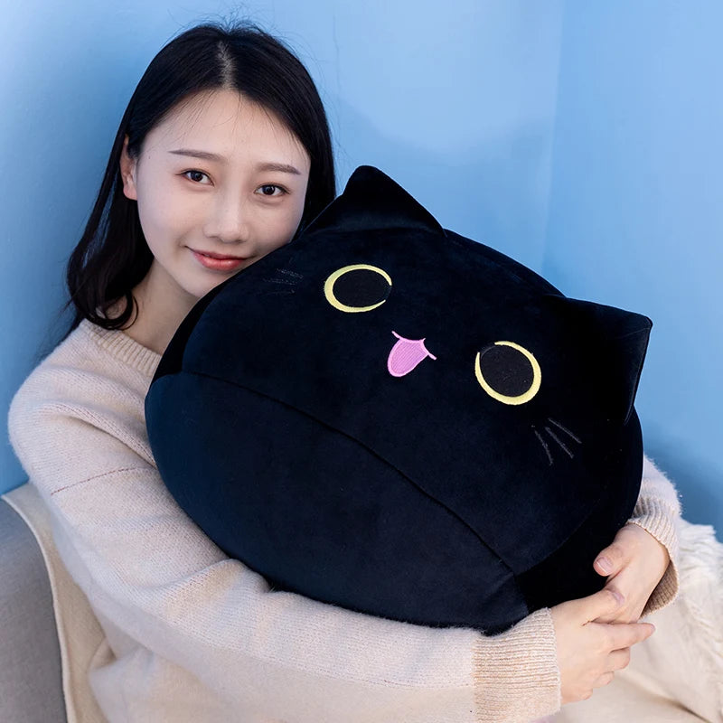 Cute Pink Black Cat Plush Soft Round Ball Shaped Husky Cat Pillow Cushion