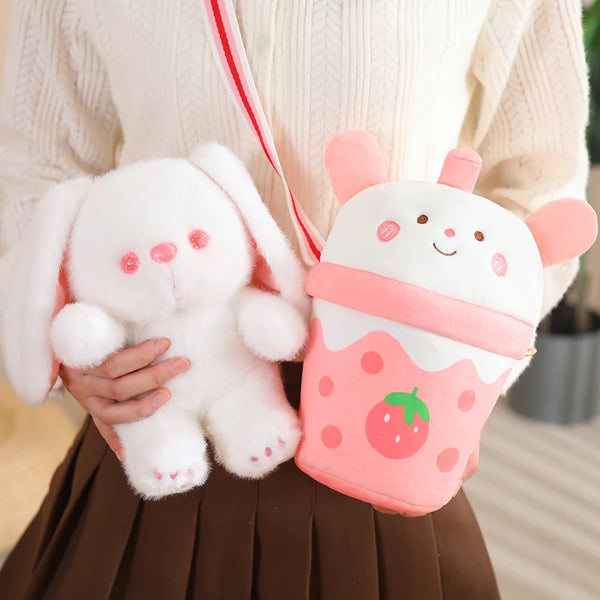 Creative Bichon Dog Toy in A Boba Cup Bag Teacup Bear Bunny Crossbody Bags