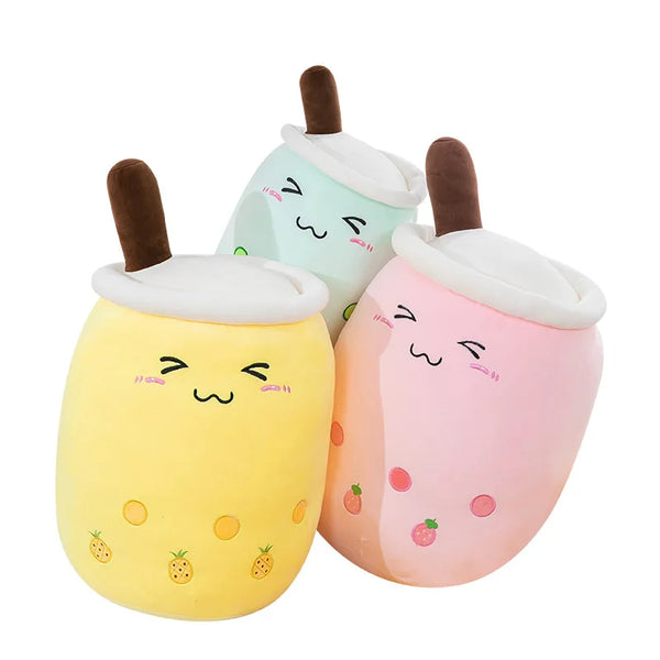 Kawaii Fruit Drink Plush Stuffed Soft Pink Strawberry Milk Tea Plush Boba Tea Cup Toy