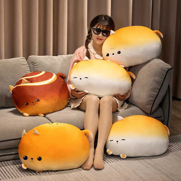 Kawaii Bread Cat Plush Pillow – Cute Toast Stuffed Toy Gift