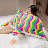 Kawaii Cartoon Colorful Giant Dolphin Plush Doll Pillow Rainbow Marine Animal