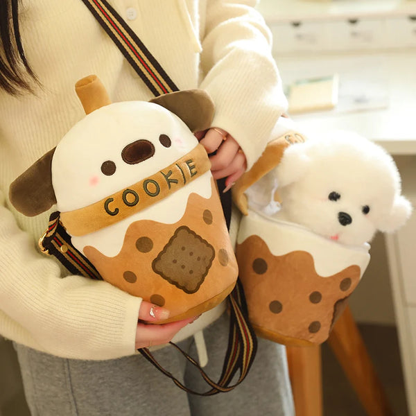Creative Bichon Dog Toy in A Boba Cup Bag Teacup Bear Bunny Crossbody Bags