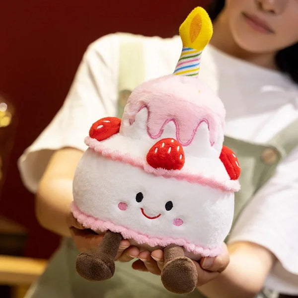 Creative Strawberry Cake Plush Toy Stuffed Food Dessert Pillow Kawaii Sweet Birthday Cake Candle Party Decoration Gift