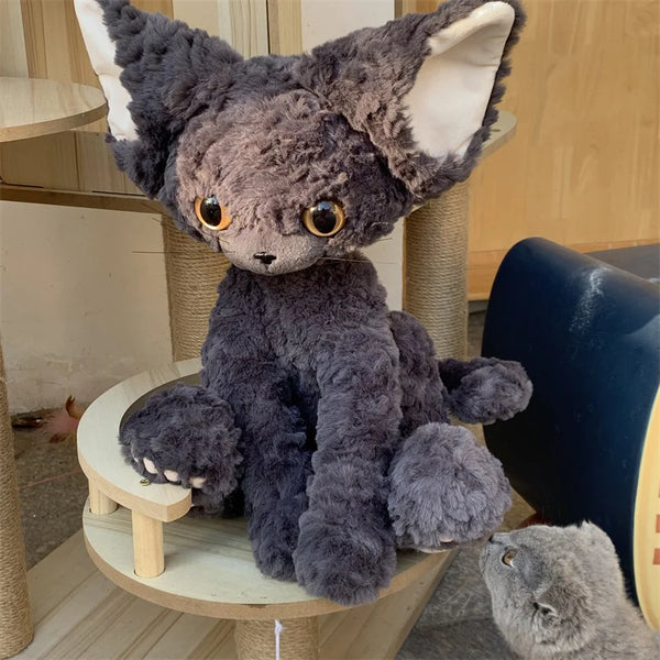 Kawaii Black Devon Cat Animal Plush Doll Sitting Realistic Plush Cat