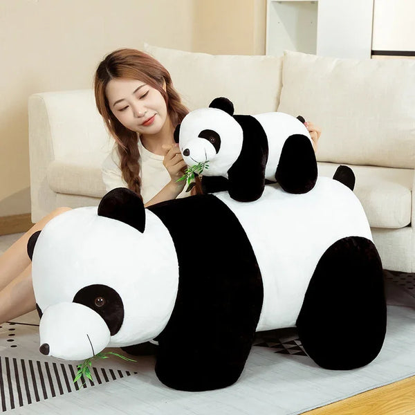 Kawaii Plush Panda Toys Lovely Pillow Panda with Bamboo Leaves Stuffed Soft Animal
