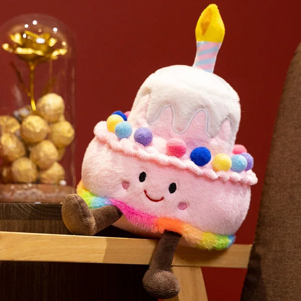 Creative Strawberry Cake Plush Toy Stuffed Food Dessert Pillow Kawaii Sweet Birthday Cake Candle Party Decoration Gift