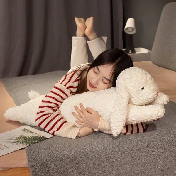 Kawaii Long Giant Curly Animal Bunny Plush Pillow – Soft Sleep Companion for Kids and Home Decor