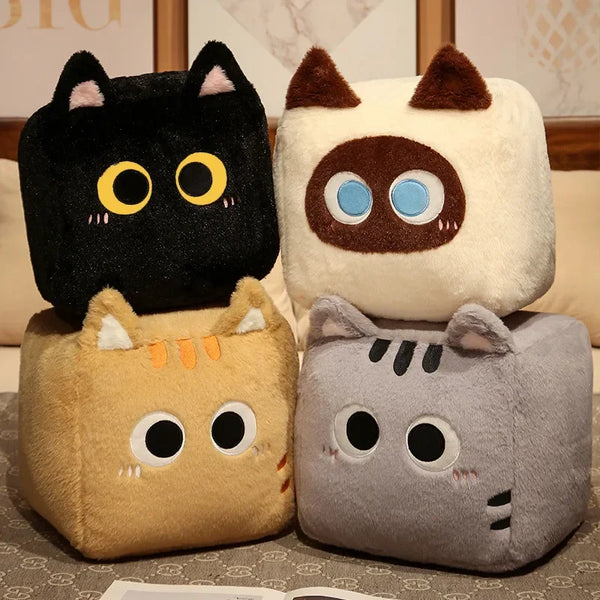 20CM Square Cat Plush Pillow Cute Big Eyes Black Kitten Stuffed Soft Cushion Sofa Bedroom Decoration Gifts
