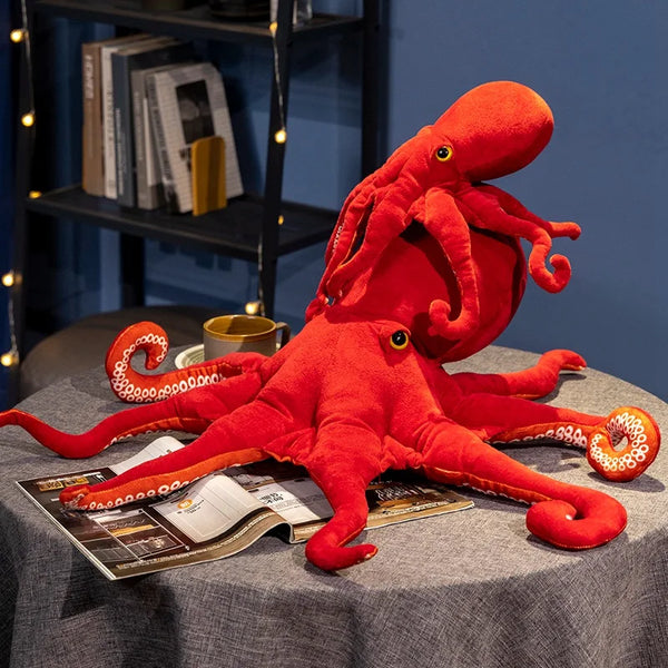 Red Simulation Octopus Plush Toy – Marine-Inspired Soft Doll Pillow for Kids & Décor