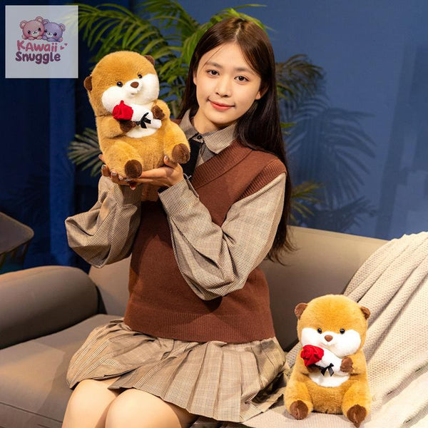 Wild Animal Beaver Take Roses Plush Doll – A Cuddly Symbol of Love and Friendship
