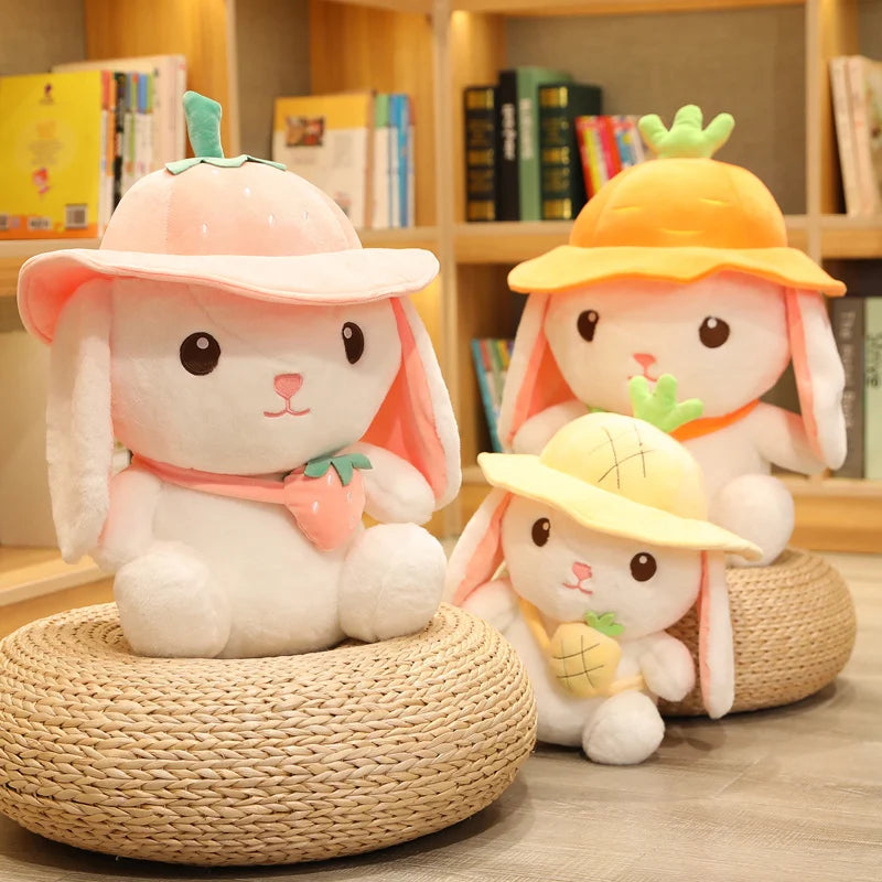 Lovely Plush Fruit Rabbit with Hat Dolls Cartoon Rabbit Pillow