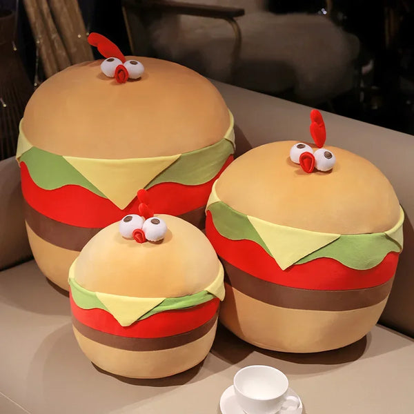 Cartoon Hamburger Chicken Pillow – A Delightful Plush for All Ages