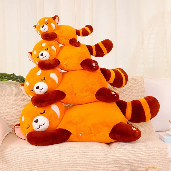 New Lying Style Stuffed Red Panda Plushie Fluffy Hair Red Raccoon Animals
