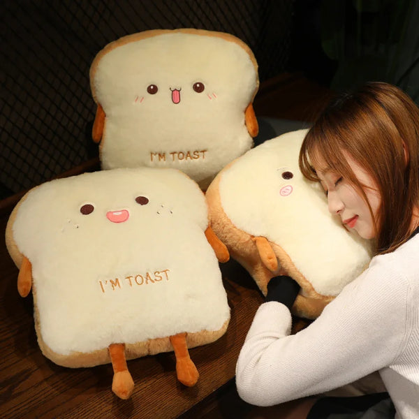 Plush Toast Pillow Cute Bread Stuffed Simulation Food Plushie Soft Warm Hand Pillow