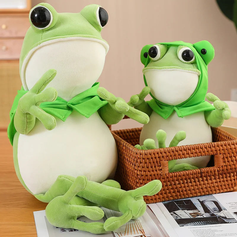 Kawaii Cloak Frog Plush Toy Soft Stuffed Animal Big Eyes Frog Doll Lovely Baby Hug