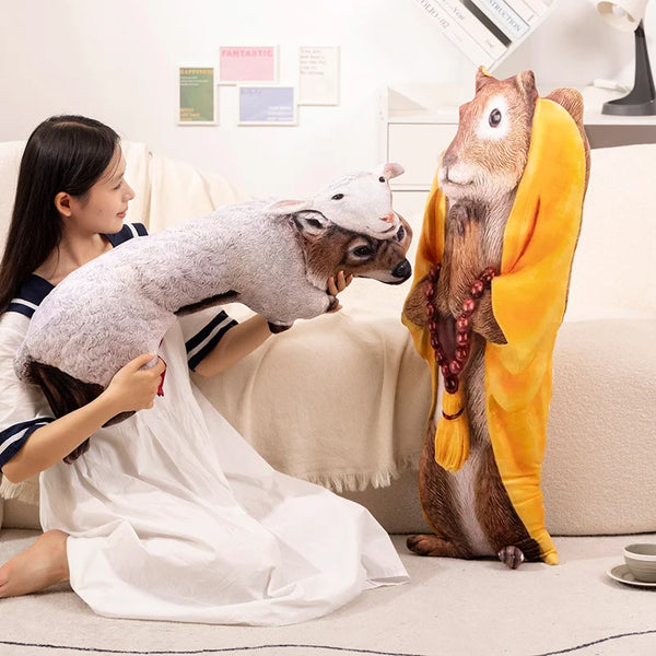 Cartoon Funny Wolf In Skin Plush Toy Doll Squirrel Wearing Yellow Robe Toys
