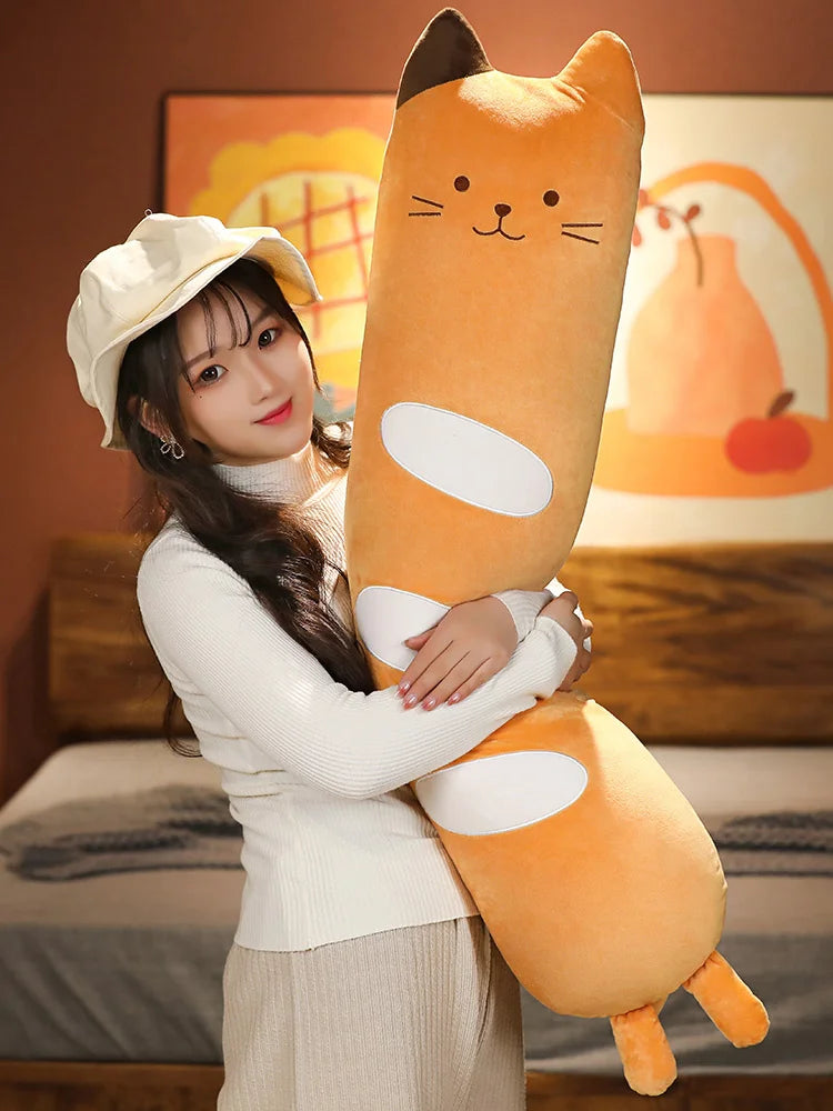 Long Animals Plush Toy Stuffed Squishy Animal Bolster Pillow Cat Cylindrical Plushie