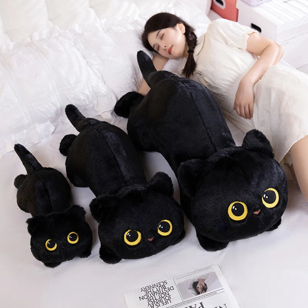 Big Soft Black Cat Sleeping Pillow – Stuffed Animal Cushion Gift