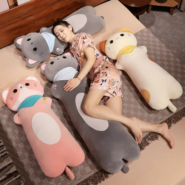 Cat Long Pillow Stuffed Soft Cartoon Animal Bolster Plushie Sleeping Leg Support