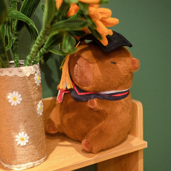 Cute Graduation Capybara Stuffed Animal Plush Toy with Doctor Hat Soft