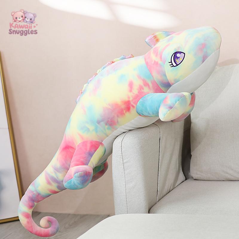 Giant Chameleon Plush Toy – Soft Stuffed Lizard Pillow for Kids & Decor Pink Kawaii Snuggle