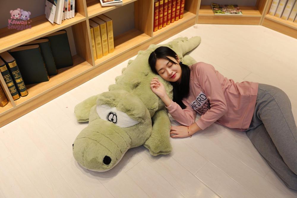 Big Size Crocodile Plush Pillow – Soft Stuffed Animal Mat green Kawaii Snuggle