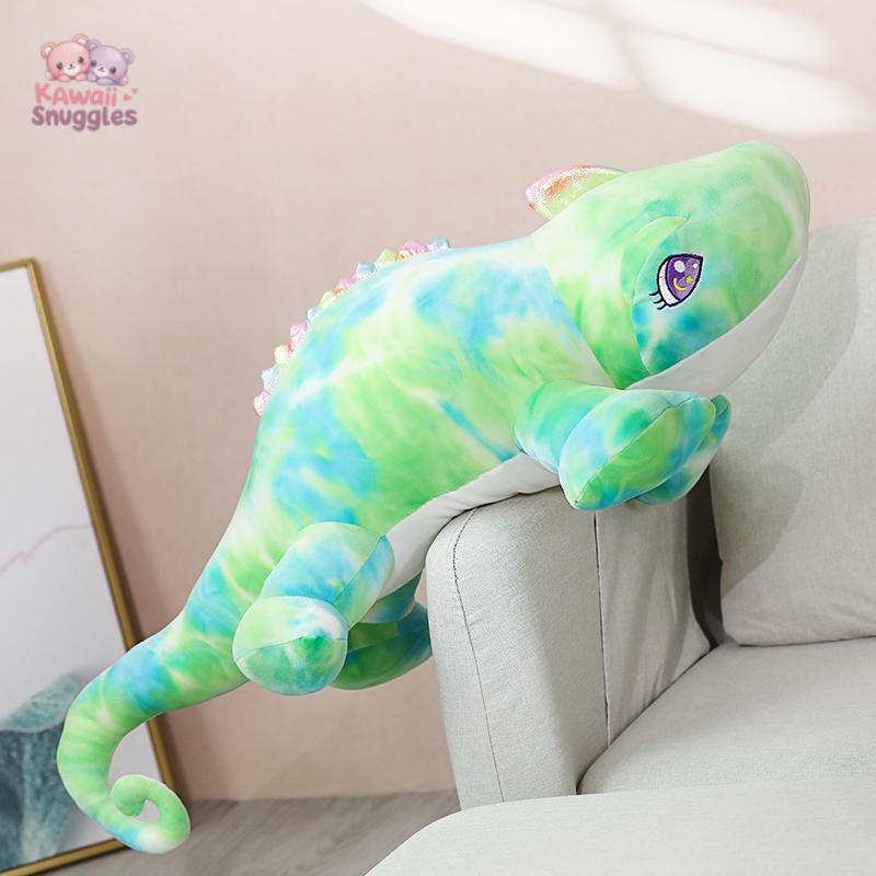 Giant Chameleon Plush Toy – Soft Stuffed Lizard Pillow for Kids & Decor green Kawaii Snuggle