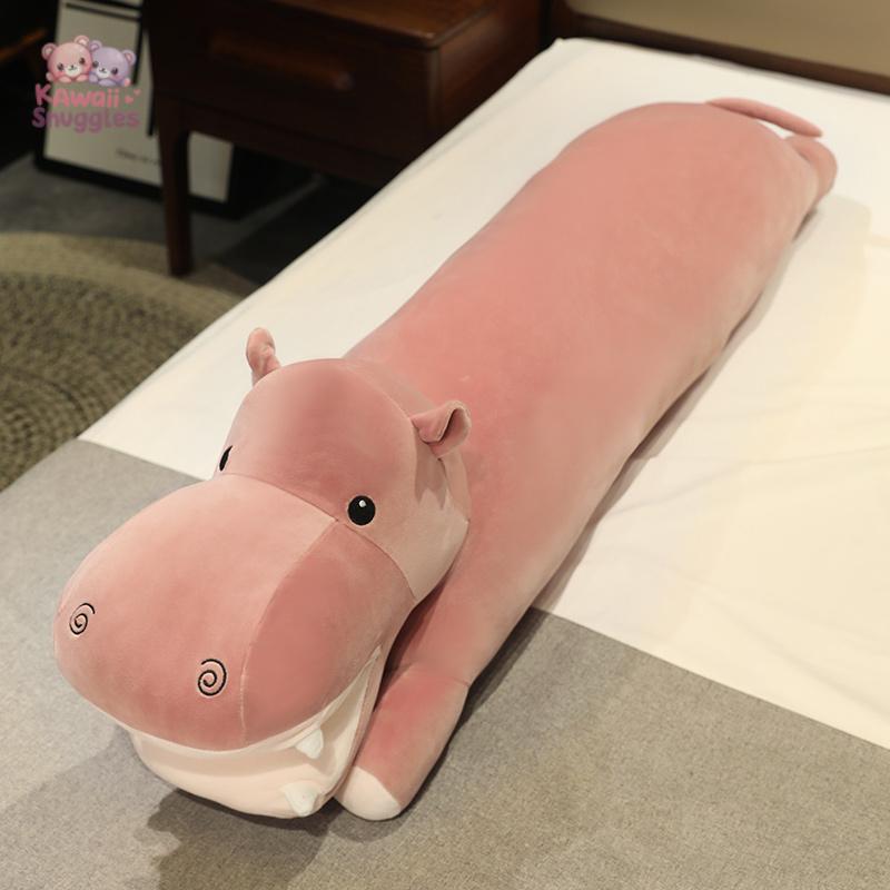 Cute Long Hippopotamus Plush Pillow – Soft & Cozy pink Kawaii Snuggle