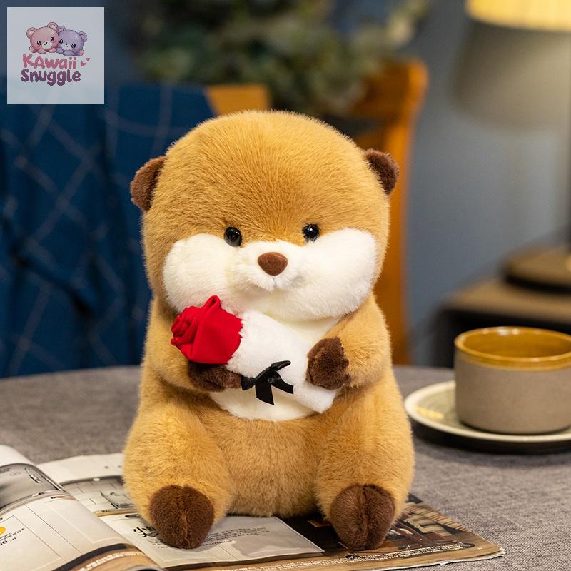 Wild Animal Beaver Take Roses Plush Doll – A Cuddly Symbol of Love and Friendship beaver 24cm Kawaii Snuggle